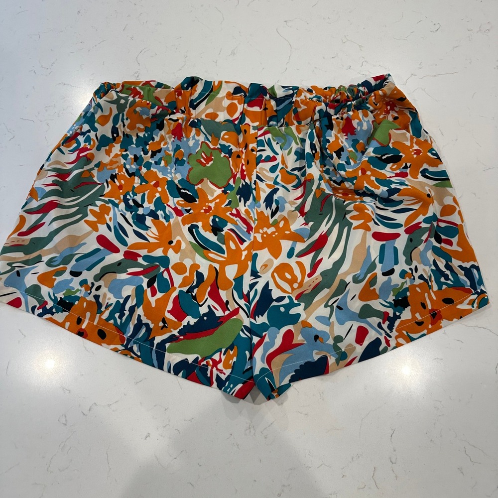 SHEIN Curve Floral Abstract Print Shorts Plus Size 2XL Multicolor Elastic Waist